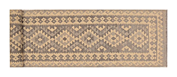 Afghan Kelim Old Style Natural Teppich 70x480 Handgewebt Läufer Beige Geometrisch