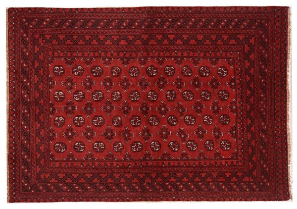 Afghan Aqcha Teppich 160x230 Handgeknüpft Rot Geometrisch Orient Kurzflor Wohnzimmer