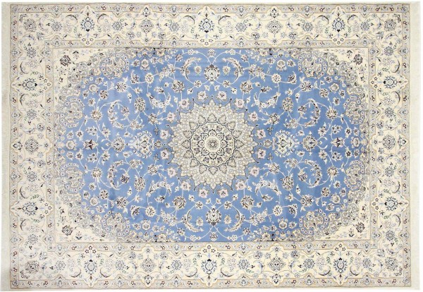 Persian carpet Nain 9LA 250x350 hand-knotted blue medallion oriental UNIKAT short pile