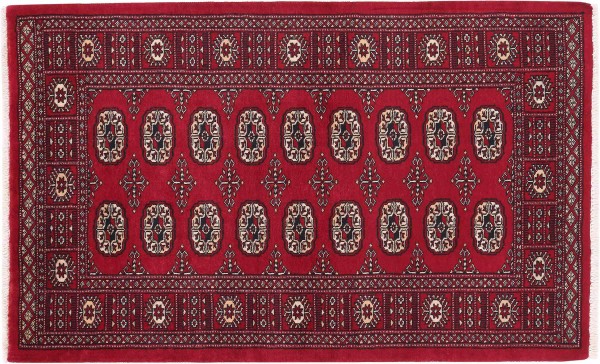 Pakistan Buchara Teppich 90x150 Handgeknüpft Rot Geometrisch Orient Kurzflor Wohnzimmer