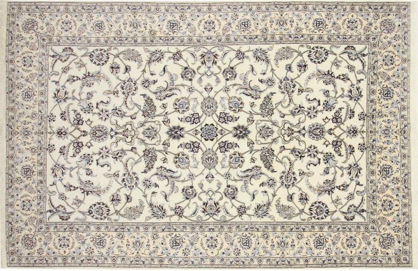 Persian carpet Nain 9LA 200x300 hand-knotted white floral oriental UNIKAT short pile