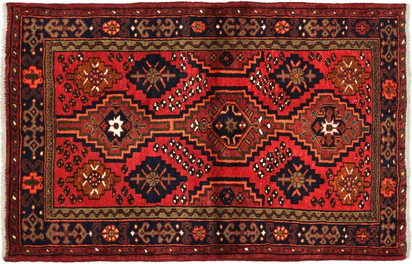 Persian Hamedan carpet 100x150 hand-knotted red border Orient short pile living room
