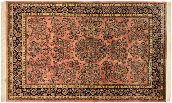 Sarough Rug 200x300 Hand Knotted Pink Floral Orient Short Pile Living Room
