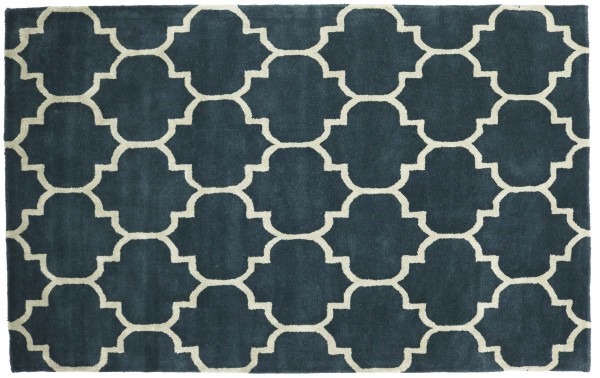Wool Rug Moroccan Pattern 160x230 Blue Ornaments Hand Tufted Modern