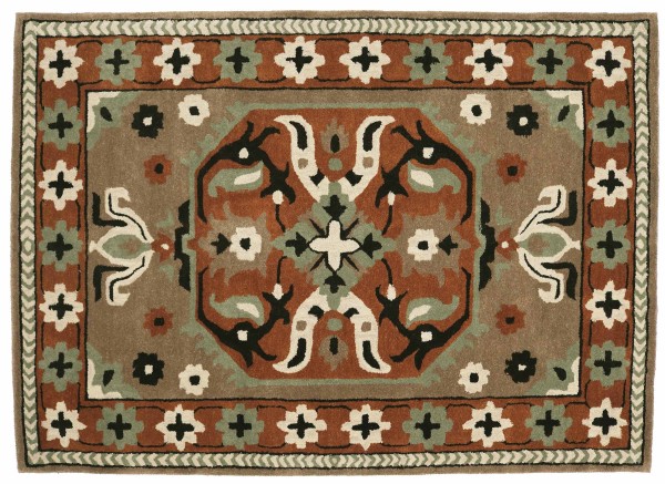 Short pile wool carpet Heriz 160x230 beige medallion handmade handtuft modern