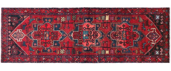 Perser Hamedan Teppich 100x280 Handgeknüpft Läufer Rot spiegelmuster Wolle Kurzflor Rug