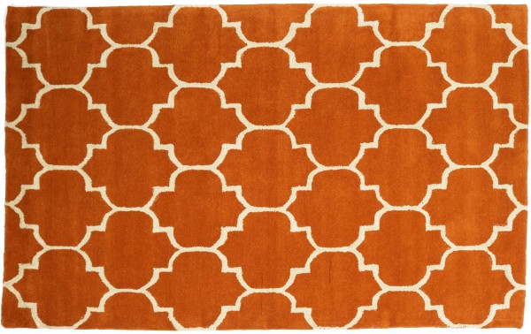 Handgefertigter Teppich 100x150 Orange Ornamente Handarbeit Handtuft Modern
