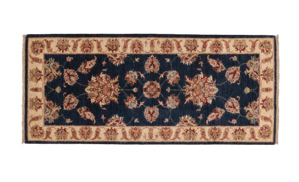 Chobi Ziegler Teppich 80x190 Handgeknüpft Blau Floral Orientalisch UNIKAT Kurzflor