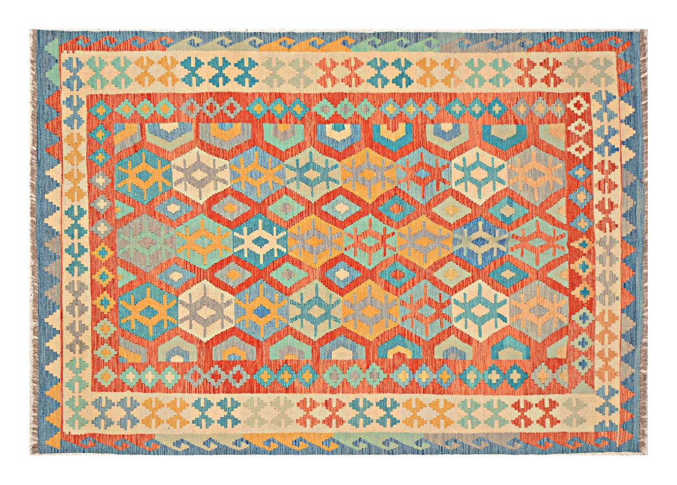 Afghan Maimana Kelim Carpet 200x300 Hand Woven Colourful Geometric Handmade 46 