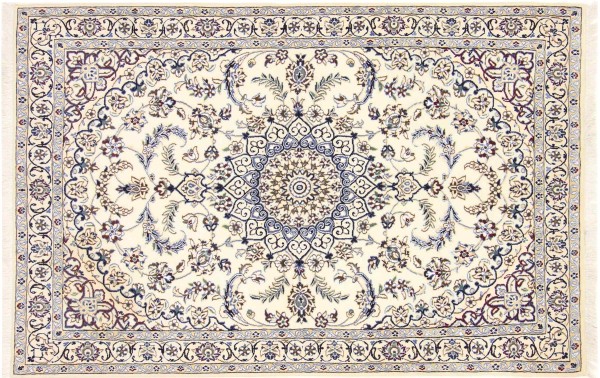 Persian carpet Nain 9LA 120x180 Hand-knotted White Floral Oriental UNIKAT short pile