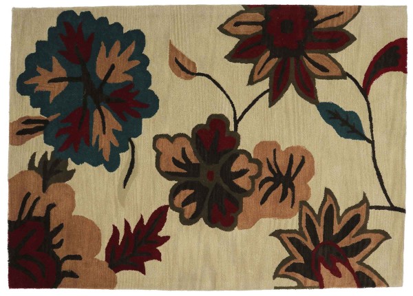 Teppich Blüte Handgefertigt 160x230 Beige Floral Handarbeit Handtuft Modern