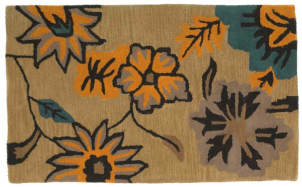 Wool Rug Flower 90x150 Beige Floral Handmade Handtuft Modern
