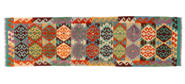 Kelim Afghan Maimana Teppich 80x300 Handgewebt Läufer Bunt Geometrische Muster