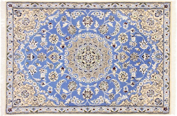 Persian carpet Nain 9LA 90x140 Hand-knotted Blue Medallion Oriental UNIKAT short pile