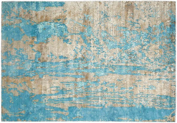 Handloom Vintage 230x160 Handgewebt Teppich 160x230 Blau Braun Abstrakt Handarbeit Orient