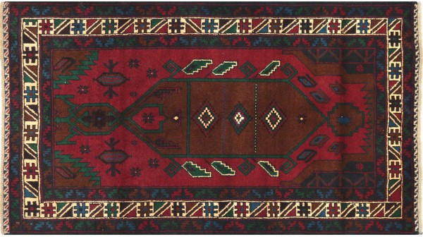 Afghan Gebetsteppich Belutsch Teppich 90x150 Handgeknüpft Rot Geometrisch Orient