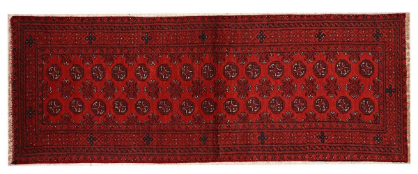 Afghan Aqcha Rug 80x270 Hand Knotted Runner Red Geometric Orient Short Pile