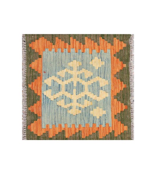 Afghan Maimana Kelim Teppich 45x45 Handgewebt Quadratisch Bunt Geometrisch Handarbeit