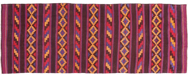 Afghan Kilim Soumakh Ghalmuri Rug 140x390 Handwoven Runner Purple Stripes