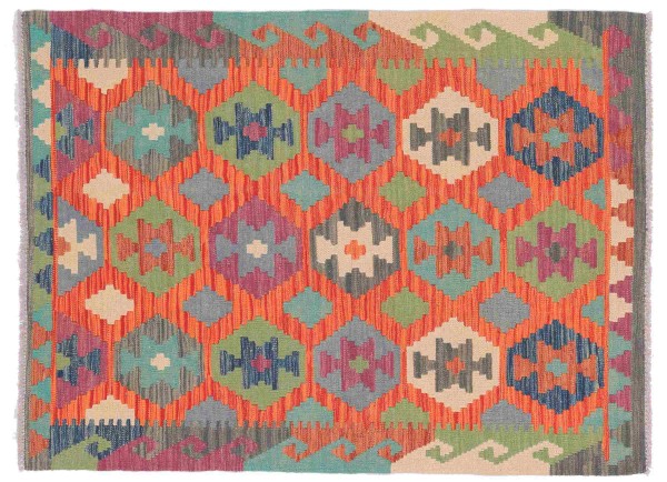 Afghan Maimana Kelim Teppich 100x140 Handgewebt Bunt Geometrisch Handarbeit Gewebt