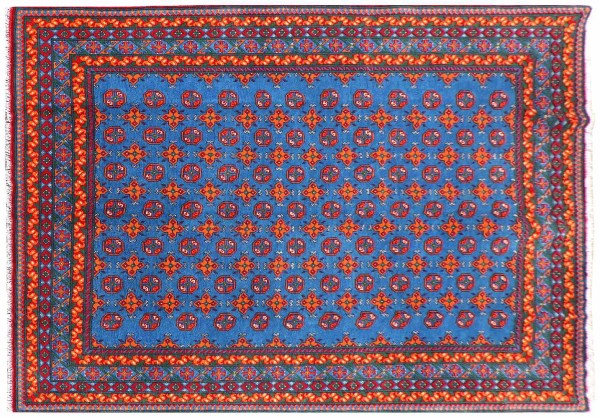 Afghan Aqcha Teppich 200x300 Handgeknüpft Blau Durchgemustert Orient Kurzflor