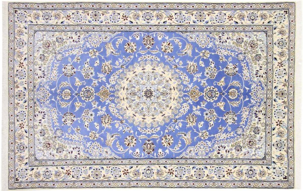 Perserteppich Nain 9LA 160x250 Handgeknüpft Blau Medaillon Orientalisch UNIKAT Kurzflor