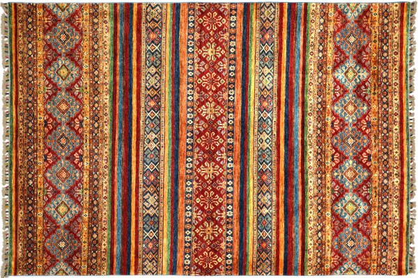 Afghan Khorjin Shaal Rug 180x270 Hand Knotted Red Striped Orient Short Pile