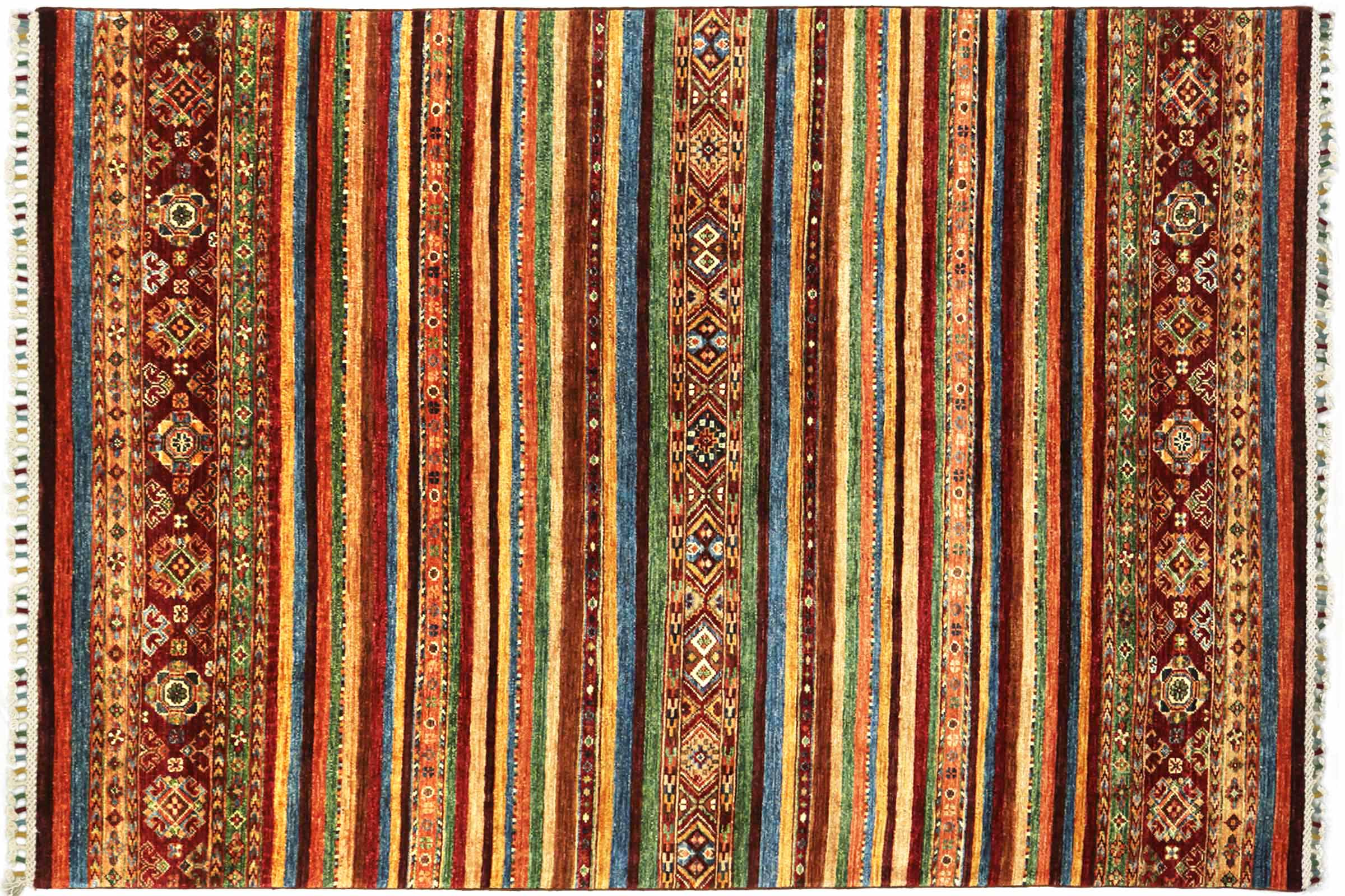 Blauer Afghan Ziegler Khorjin Teppich 60x90 Handgeknüpft Rot Geometrisch Wolle 