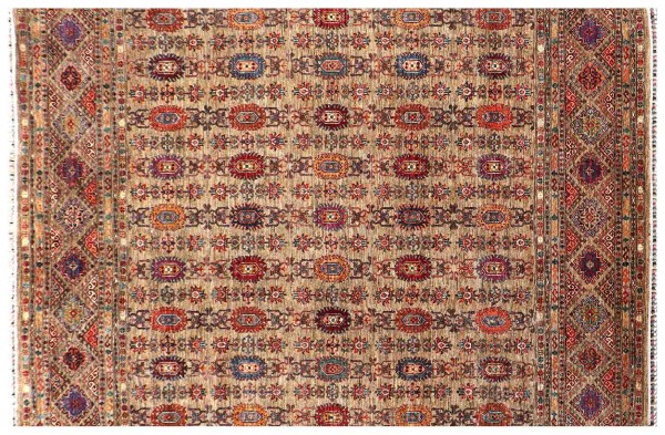 Afghan Ziegler Khorjin Rug 200x300 Hand Knotted Brown Striped Orient Short Pile