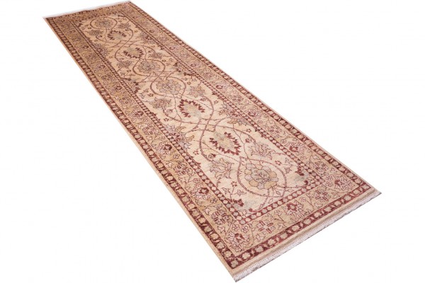 Afghan Chobi Ziegler 90x300 Handgeknüpft Teppich Läufer Beige Orientalisch