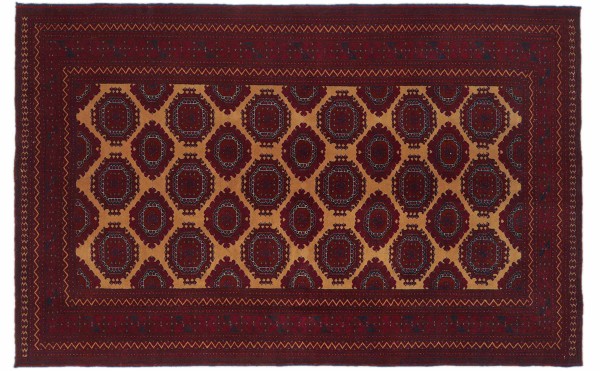 Afghan Teppich 120x190 Handgeknüpft Rot Geometrisch Orient Kurzflor Wohnzimmer