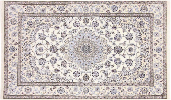 Persian carpet Nain 9LA 160x260 Hand-knotted White Medallion Oriental UNIKAT short pile