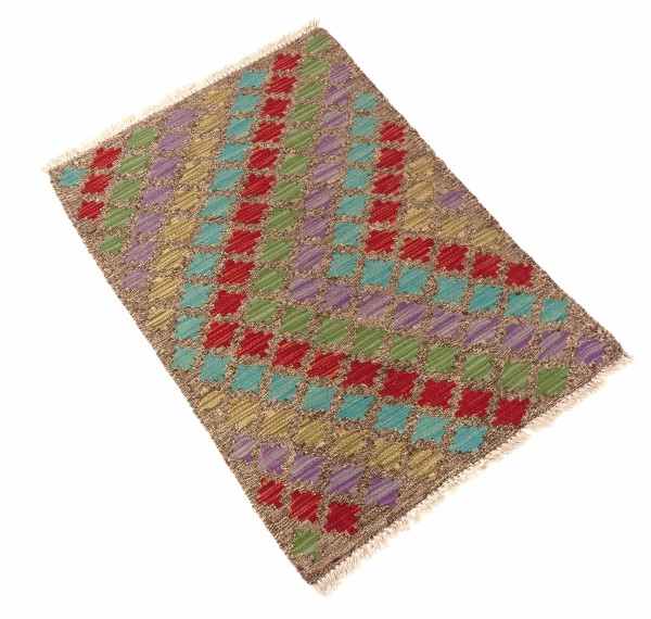 Afghan Maimana Kelim Teppich 60x90 Handgewebt Bunt Geometrisch Handarbeit Gewebt Zimmer