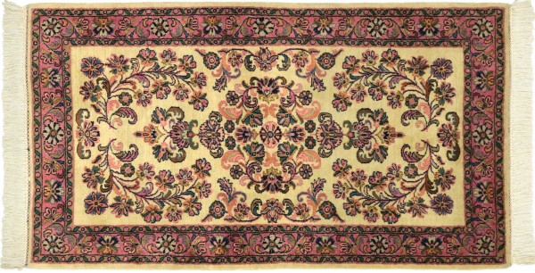 Sarough Rug 90x150 Hand Knotted Beige Floral Orient Low Pile Living Room