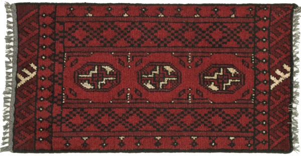 Afghan Andkhoi Aqcha Rug 60x90 Hand Knotted Red Geometric Pattern Orient Short Pile