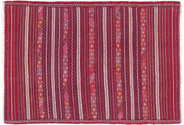 Afghan Kilim Soumakh Ghalmuri Rug 100x150 Handwoven Red Stripes Handwoven