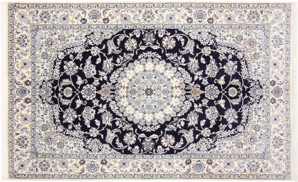 Persian carpet Nain 9LA 150x250 hand-knotted dark blue medallion oriental UNIKAT
