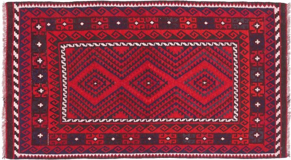 Afghan Kelim Soumakh Ghalmuri Teppich 110x200 Handgewebt Rot Geometrisch Handarbeit
