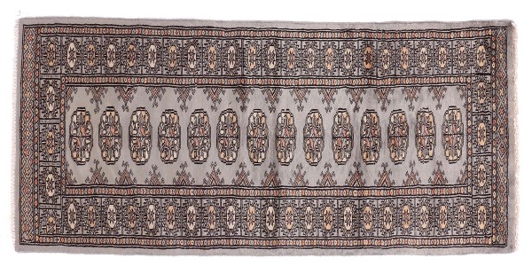 Pakistan Buchara Teppich 60x180 Handgeknüpft Läufer Grau Geometrisch Orientalisch