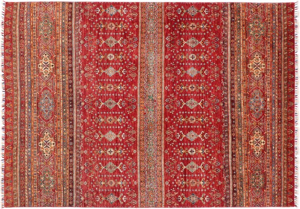 Afghan Ziegler Khorjin Rug 200x300 Hand Knotted Red Stripes Orient Short Pile