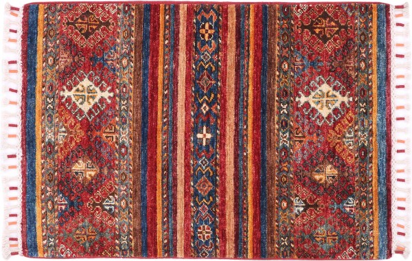 Afghan Ziegler Khorjin Rug 60x90 Hand Knotted Red Stripes Orient Short Pile