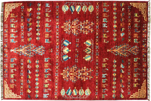 Afghan Ziegler Ariana Spezial 170x240 Handgeknüpft Orientteppich Rot Floral