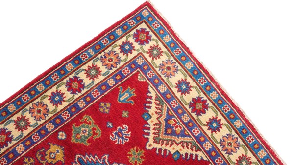 Kazak Teppich 80x300 Handgeknüpft Läufer rot Geometrisch Orientalisch UNIKAT Kurzflor