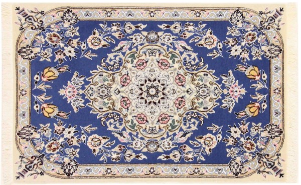 Persian carpet Nain 9LA 60x90 hand-knotted blue medallion oriental UNIKAT short pile