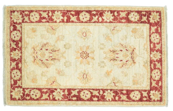Afghan Chobi Ziegler Teppich 60x90 Handgeknüpft Beige Floral Orient Kurzflor Wohnzimmer