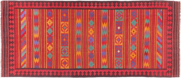 Afghan Kelim Soumakh Ghalmuri Teppich 130x290 Handgewebt Braun Streifen Handarbeit