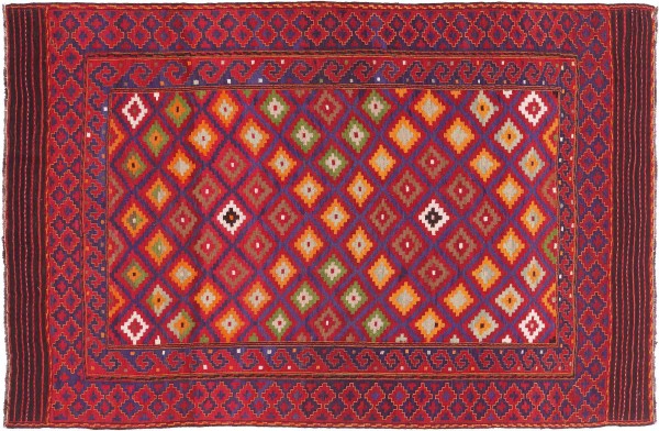 Afghan Kilim Soumakh Ghalmuri Rug 140x230 Handwoven Red Geometric Handmade