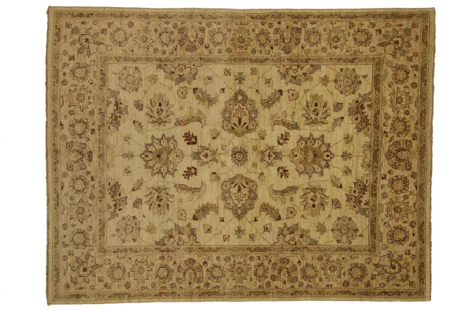 Afghan Chobi Ziegler Carpet Hand Knotted 150x200 Beige Oriental Wool 