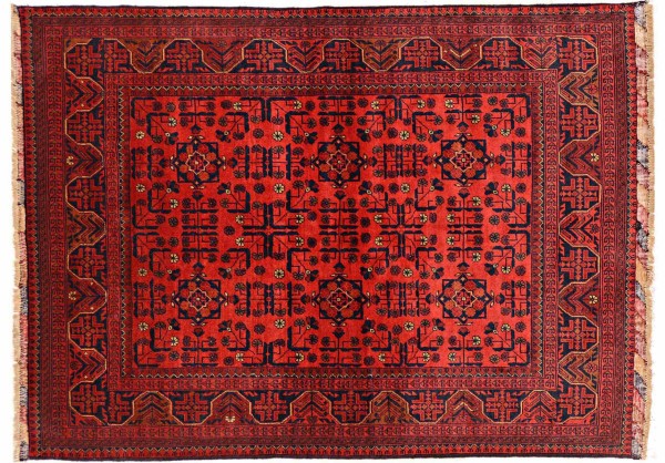 Afghan Khal Mohammadi Teppich 150x200 Handgeknüpft Braun Geometrisch Orient Kurzflor