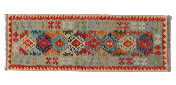 Afghan Maimana Kelim Teppich 60x180 Handgewebt Läufer Bunt Geometrisch Handarbeit
